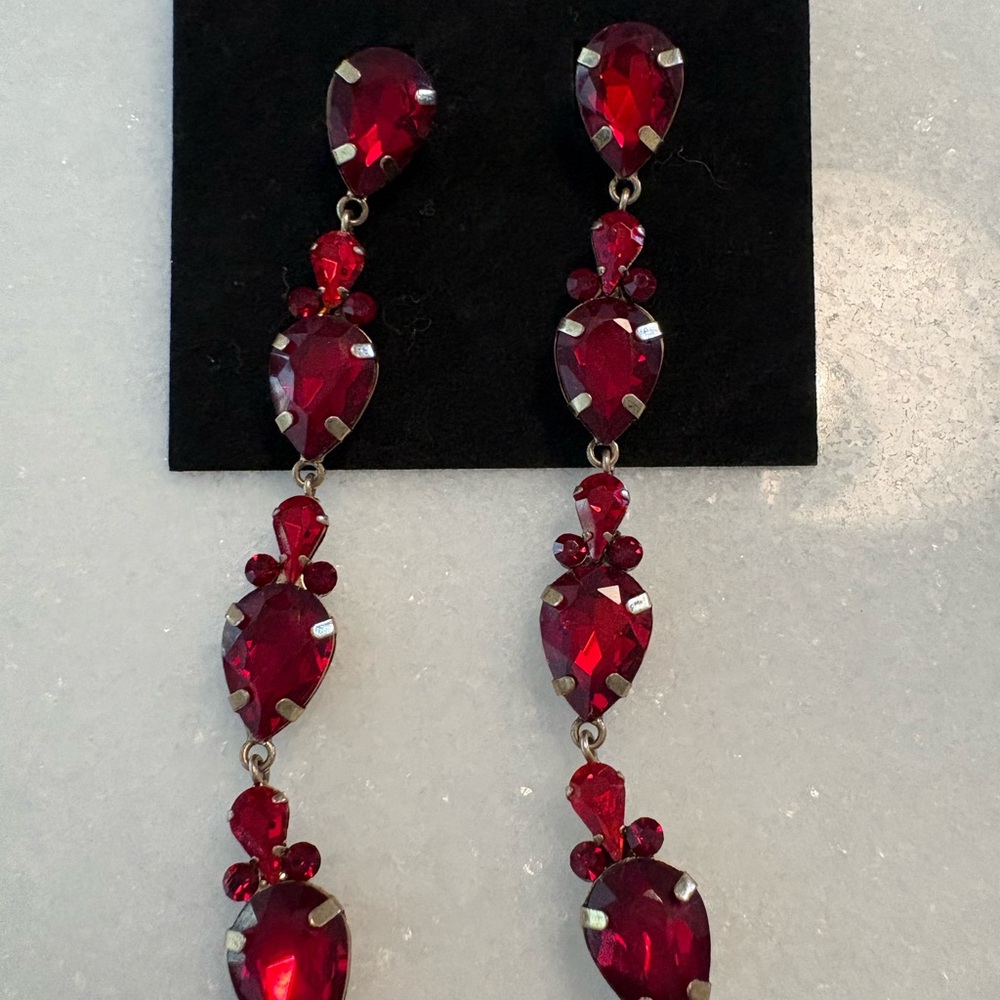 Sherri Hill Ruby Red Drop Earrings